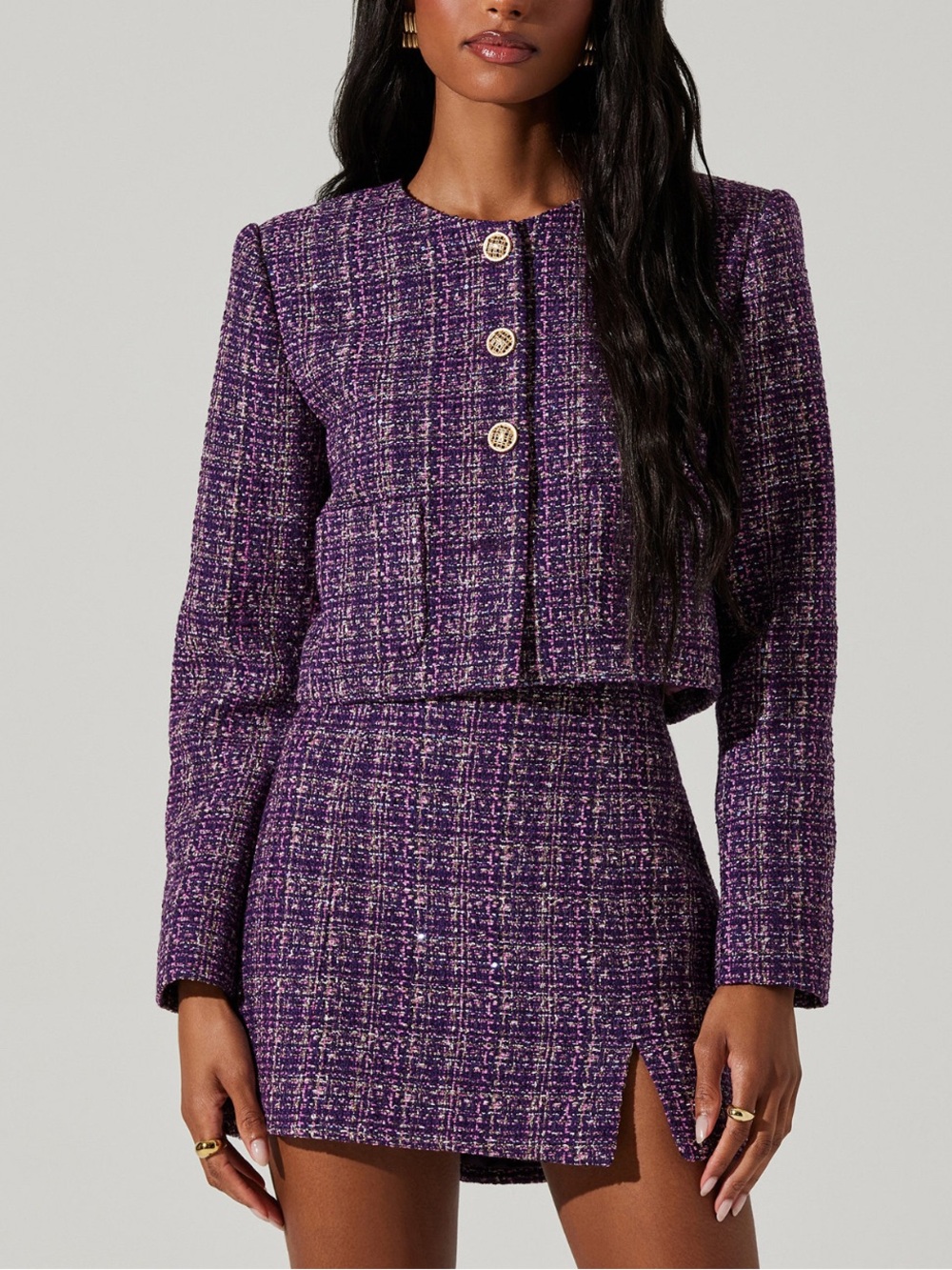 ASTR the Label Women's Lyssa Purple Tweed Jacket